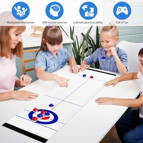 LLHONG Table Top Curling Game, Shuffleboard Game with 8 Pucks — view 4