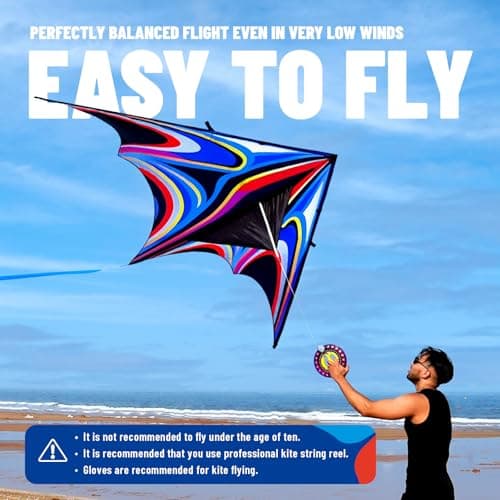 SGftre Blue Delta Kites for Adults & Kids -Kite Set with 328ft String & Handle - Easy to Fly Beginner/Beach/Park Kite - Family Outdoor Activities & Travel Flying (2.65 m Large Power Triancle-Blue) — view 3