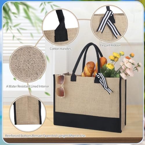 Invalidism Personalized Jute Beach Tote Bag with Makeup Bag for Women — view 4