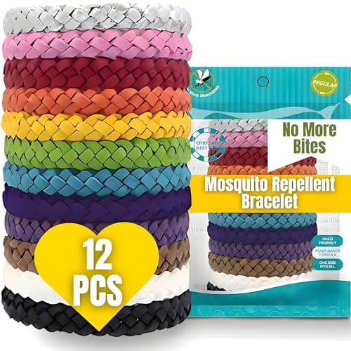 Mosquito Repellent Bracelet 12 Pcs, Adjustable Band, Deet Free, Travel Essentials, Insect Repellent Bracelet, 350 Hours Mosquito Repellent Protection Suitable for All Ages.