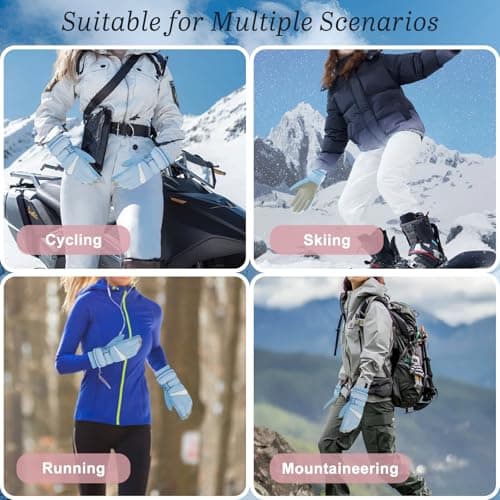 Andiker Women Waterproof Ski Gloves, Winter Touchscreen Thermal Gloves with Fleece, Windproof Snowboard Glove for Skiing Running and Cycling (Blue-white) — view 5