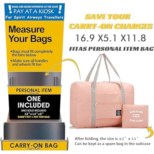 INVODA Foldable Travel Duffel Bag Holdall Bag Luggage for Sports Gym Water Resistant Nylon 32 Liter(Pink) — view 6