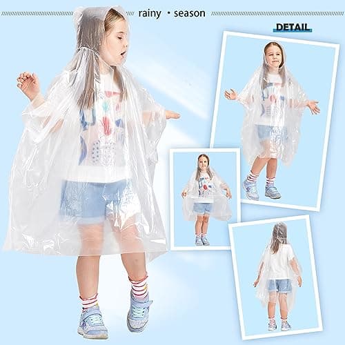 SWOGAA Disposable Rain Ponchos for Kids 6 Pack Extra Thick — view 5