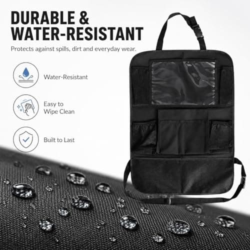 kefeimumu 2 Pcs Car Seat Organizer Backseat, Waterproof Car Back Organizer with Touch Screen Tablet Pocket, Anti-Dirty Kick Mat for Cars SUV Van Travel Accessories for Kids — view 3