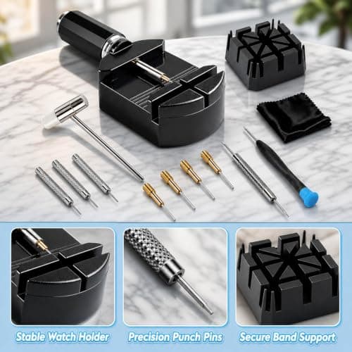 QhgPnt Watch Strap Removal Tool, Complete tool Kit for Home Adjustments and Professional Repairs, Watch Link Removal Tool with Pin Removal Components for Bracelet Maintenance — view 4