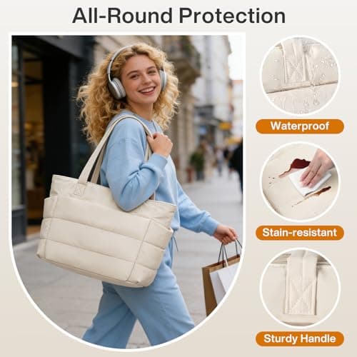 20L Tote Bag for Women with Zip & Multifunctional Travel Card Holder -White — view 3