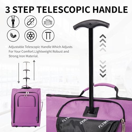 55x40x20 Ryanair Cabin Bag Hand Luggage Lightweight Suitcase Approved Carry on Luggage 1.4kg 44L Fits Purple — view 4