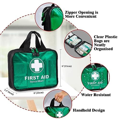 200 Pieces First Aid Kit with Hospital Grade Medical Supplies - Includes Emergency Blanket, Bandage, Scissors - Great for Home, Outdoors, Office, Car, Travel, Camping, Hiking, Boating (Green) — view 3