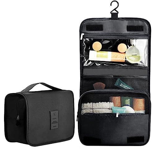 Travel Toiletry Bag, Hanging Toiletries Wash Bag Makeup Cosmetic Organizer Bags for Women Girls Kids Waterproof Foldable (Black 1) — view 2