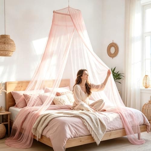 ZPSCXQ Bed Canopy for Girls, Pink Princess Mosquito Nets for Double Bed Beds mosquito net, mosquito net, single/double bed large dome canopy, easy to install in rooms, travel and home