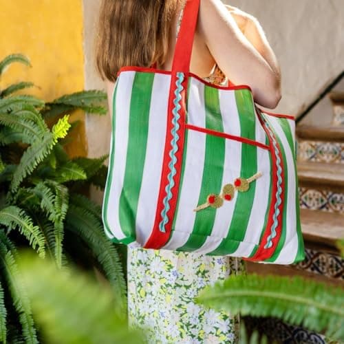 Talking Tables Strong Large Tote Bag with Olive Design Reusable Recycled Plastic Shopping Bag Travel Tote Water Resistant for Beach Picnics and Everyday Carry Lightweight 39cm x 46.5cm — view 4
