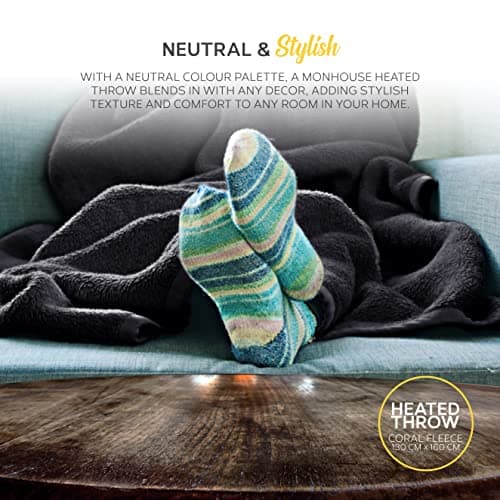 MONHOUSE 130X160 cm Soft Electric Sofa Blanket -Fleece Single Heated Throw With Digital Controller - Machine Washable Bed Throw, Timer up to 9 hours, 9 Heat Settings, Auto Shutoff - BLACK — view 5