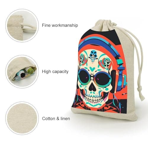 Punk Rock Earphones Skull 8 Pack Drawstring Bag, Cotton Hemp Bunches Pocket — view 4
