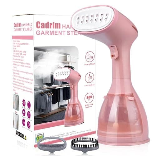 Cadrim Clothes Steamer, Handheld Garment Steamer 1500W 280ml Travel Steam Vertical Strong Steam Iron Auto Cut-Off Powerful For Home, Office & Travel (Pink)