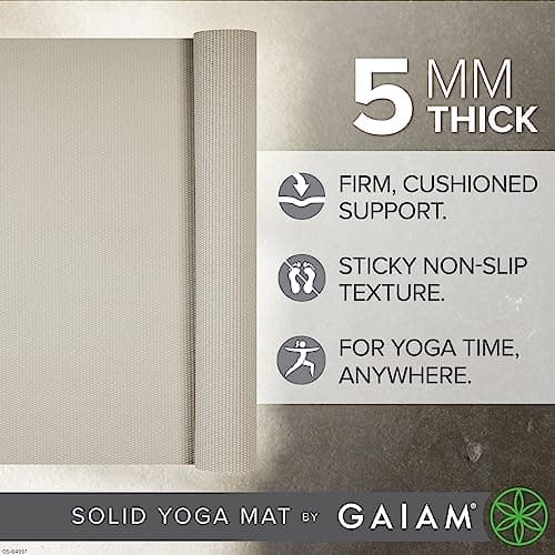 Gaiam Yoga Mat Premium Solid Color Non Slip Exercise & Fitness Mat for All Types of Yoga, Pilates & Floor Workouts, Sandstone, 5mm — view 2