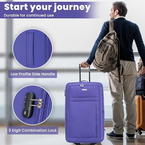 26" Medium Suitcase Super Lightweight Luggage 20% Expandable Combination Lock 2 Wheel Soft Shell Hold Check in Luggage for 15 to 20kg — view 3