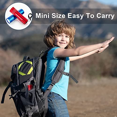 Riakrum 2 Pcs Mini Pocket Torch Small Handheld Torches Kids Led Flashlight 3 Inch Waterproof Pencil Torch with Lanyards for Camping Hiking Outdoor, Batteries with Insulation Card Included (Blue, Red) — view 5