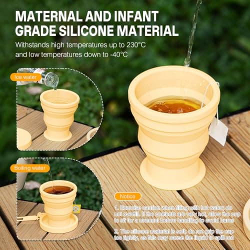 2 Pack Silicone Collapsible Travel Cup,Foldable Camping & Collapsible Coffee Cup,Expandable Silicone Drinking Mug with Lid,BPA Free Portable Pocket Cup for Hiking Travel Outdoor (Yellow) — view 5