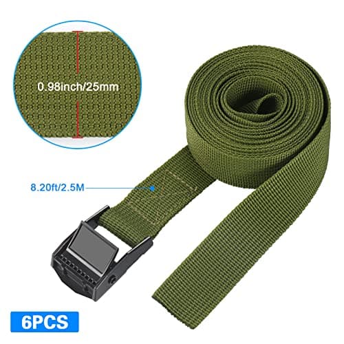 Hejo 6PCS Ratchet Straps, Green Ratchet Tie Down Straps with Cam Buckle, Heavy Duty Tensioning Belts Adjustable Lashing Straps for Motorcycles, Bikes, Luggage(250x2.5cm) — view 6