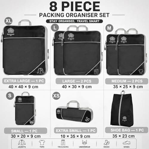 Compression Packing Cubes for Travel 8 PCS Set – Expandable Luggage Organiser Bags with Double Zippers, Durable Lightweight Fabric, Space Saving Travel Organisers for Suitcases, Carry On & Backpacks — view 2