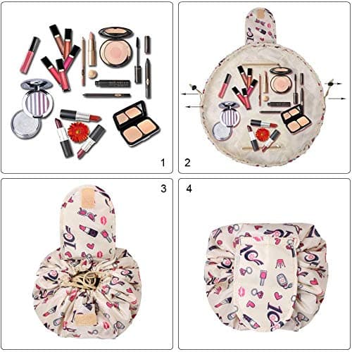 URAQT Makeup Bags for Women, Lazy Drawstring Cosmetic Bags, Large Capacity Flat Toiletry Bags, Waterproof Portable Travel Makeup Organiser — view 5