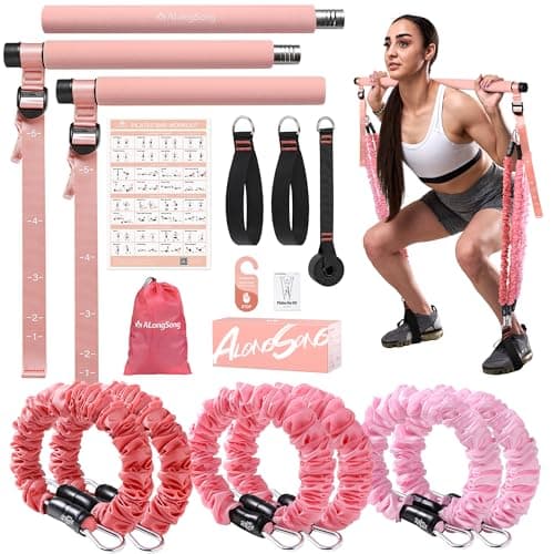 AlongSong Pilates Equipment, Resistance Band Set Men Women with Pilates Bar