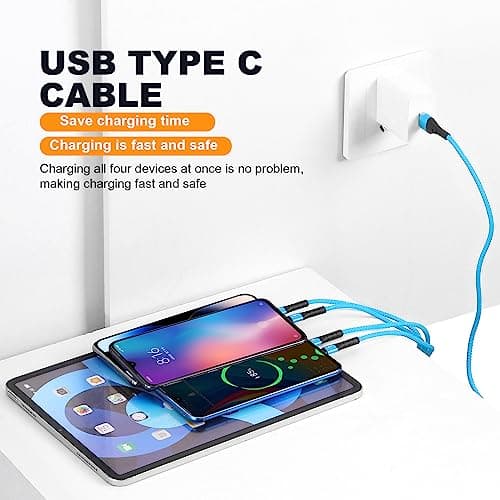 SIQIWO 4 in 1 USB C Charger Cable, 3A Fast Charging Type C Cord 1.2M Blue — view 6