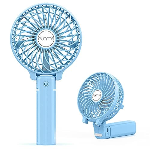 Funme Mini Handheld Fan USB Electric Portable Fan Outdoor Rechargeable Personal Fan Battery Powered 180° 3 Speeds Foldable Desk Fan Cooling for Desktop School Office Home Travel Camping - Blue