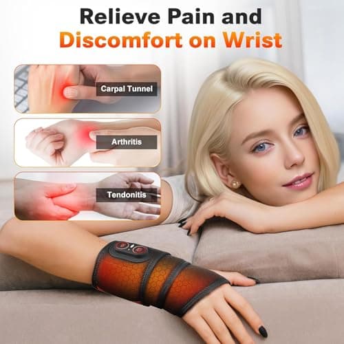 Rechargeable Wrist Hand Heating Pad Massage for Pain Relief, Cordless Heated Wrist Brace for Carpal Tunnel, Red Light Therapy Adjustable Heated Wrist Massager Wrap — view 2