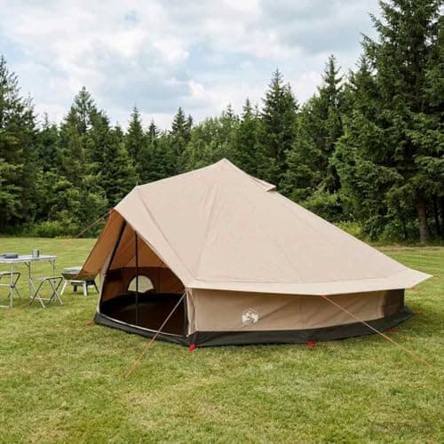 LoogCape Family Tent Cream 12 People Poly Cotton 600 x 600 x 348 cm with Mesh Ventilation, Guy Ropes and Pegs, Spacious Camping Tent for Family