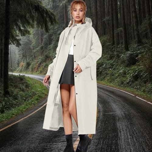 Women's Raincoat Waterproof Rain Jacket Loose Windbreaker Quick-Drying Softshell Jacket Long Trench Coat Windbreaker Lightweight Autumn Jacket with Hood Large Sizes Transition Jacket, O Beige, M — view 3