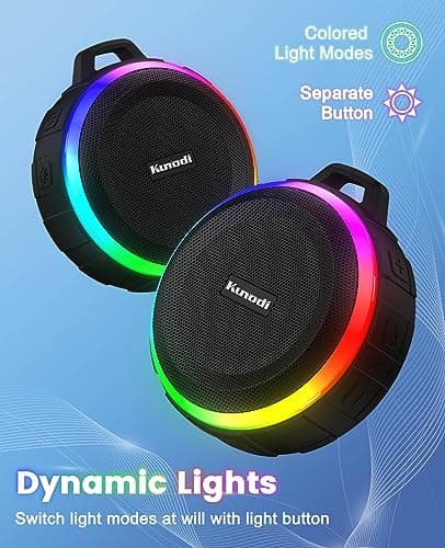 Kunodi Bluetooth Shower Speaker with IPX7 Waterproof, Portable wireless speaker with Dynamic Lights, 5W Clear Sound, True Wireless Stereo, Clip Portable for Pool Beach Boat Kayak Float Golf — view 5