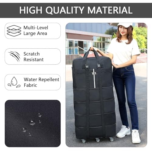185L Large Holdall with Wheels, Expandable Foldable Rolling Travel Bag — view 5