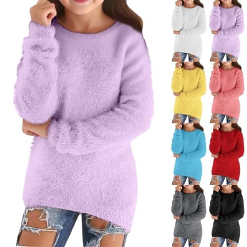 Teen Girls Crew Neck Jumper Kids Plain Sweater Top Casual Fleece Sweatshirt