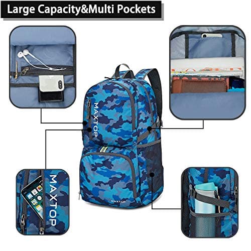 MAXTOP Backpack Ultra Lightweight Packable Foldable Rucksack Water Resistent For Men Women Outdoor Camping Hiking Travel Daypack Handy Durable Gifts For Men Women — view 3