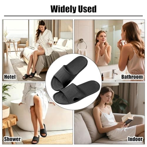 Aomig Unisex Shower Slipper Women Men Sliders Slippers Non-Slip Slip On Slippers Light Weight Flat Slide Sandals Bathroom Flip Flops Hotels Thong Quick Drying House Slide Sandals Shoes(Black-9/10 UK) — view 2