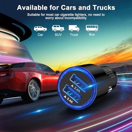 Car Charger Adapter, 4.8A Dual Port Cigarette Lighter USB Charger, Fast Car Phone Charger with Blue LED for iPhone 16/15/14/13/12, Samsung Galaxy S25 Ultra/S24+/S23/S22/A56/A55/A36/A35/A16/A15/Note 20 — view 3