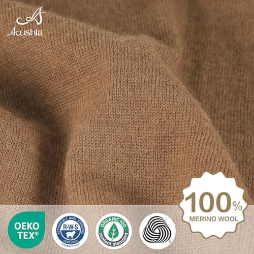 ACUSHLA 100% Merino Wool Neck Gaiter, Ski Mask Neck Warmer Unisex, Camel — view 4