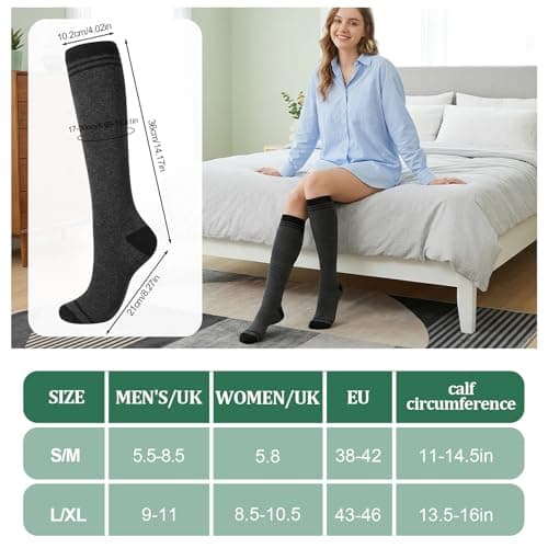 Zuimei 3 Pairs Compression Socks for Women Men Bamboo Viscose Knee High Sock 20-30 mmhg Flight Socks for Work Pregnancy Nursing Flying Sports Long Standing — view 5