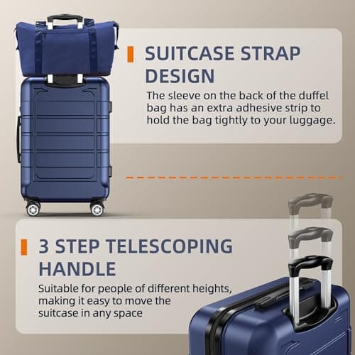 SHOWKOO Luggage Set 5 Piece Hardshell PC+ABS Expandable Suitcase, Blue — view 4