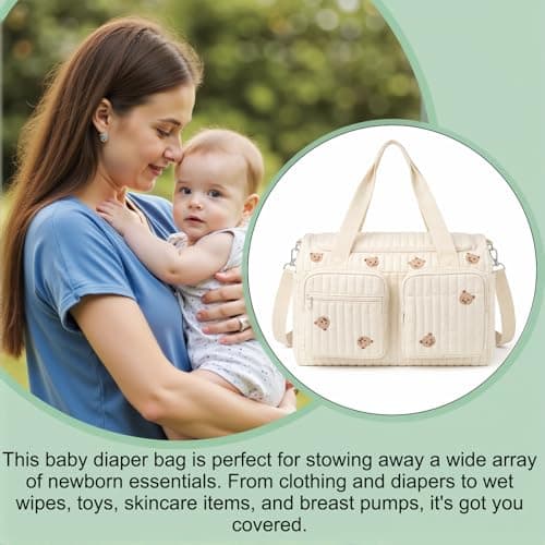 Large Capacity Baby Changing Bag - Multi Functional Nursery Storage Baskets, Cotton Changing Bag for Pram, Baby Changing Diaper Tote, Nappy Bag for Travel, Hospital Birth & Pram Accessories — view 3