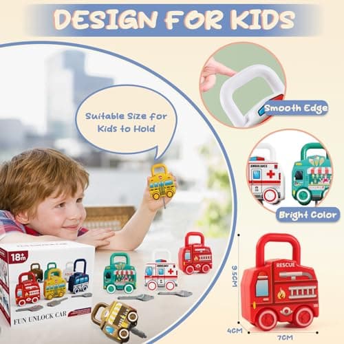 TEUVO Lock and Key Toys for Toddlers Montessori Toys for 1 2 3 4 5 Years Old, Early Educational & Activity Keys Unlock Toddler Fine Motor Skills Game Travel Toys Car Sensory Toy for Boys Girls Baby — view 5