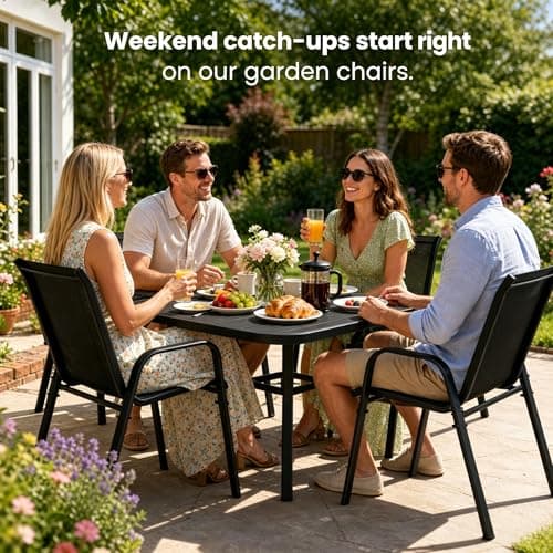 Gotland 2026 Stackable Garden Chairs Set Clearance, Upgrate Outdoor Garden Dining Chairs with High Back, Backrest Breathable Texteline Patio Chairs, Heavy Duty Frame, for Garden, Patio, Balcony — view 3
