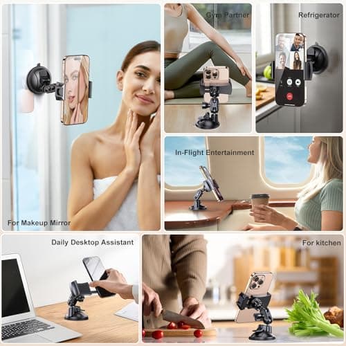 MAGJIEYX Suction Cup Mirror Phone Holder, Portable Content Creator Phone Mount for Car Bathroom Kitchen Makeup Selfies 360° Rotatable Wall Mount Fits for iPhone Samsung all Smartphones (Not Light) — view 2