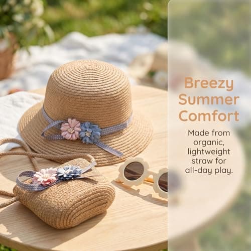 Girls Straw Hat, Sun Hat Set Mini Straw Handbag and Sunglasses Summer Beach Straws Cap Crossbody Bag Sets Beach Straws Hats Summer Travel Accessories for Beach,Vacation,Outdoor Activities(Khaki) — view 4