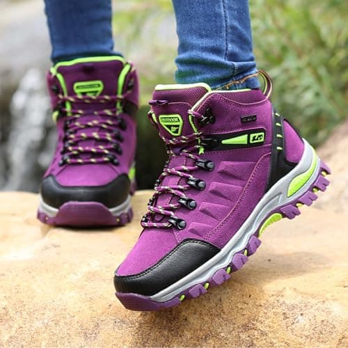 VLOOKST Hiking Boots Mens Outdoor Non-Slip Lace-up Walking Trekking Shoes Sneaker for Climbing Backpacking Camping,8019 Purple,5 UK — view 2