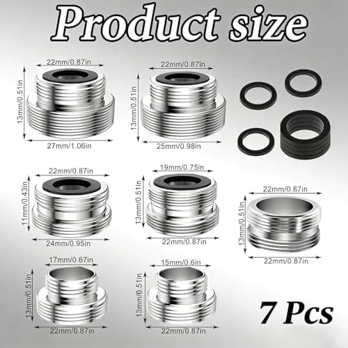 7 Pcs Faucet Adapter Kit with Black Washers, Universal Tap Adapter Kit — view 2