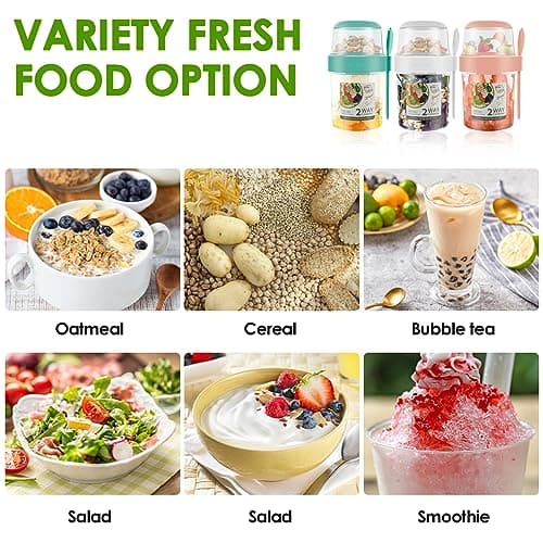 3 Pack Reusable Overnight Oats Storage Yogurt Pots 870ml Breakfast Salad Cereal Cup with Lid Spoon Portable Oatmeal Breakfast On the Go Jar Dishwasher Safe Snack Meal Container for School Travel — view 5