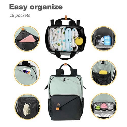 Hap Tim Diaper Bag Backpack,Large Capacity Travel Back Pack Maternity Baby Nappy Changing Bags, Double Compartments with Stroller Straps,Waterproof,Grey Black(UK7340-GB) — view 4