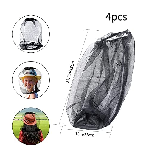 4 PCS Midge Head Net, Nylon Mosquito Head Protecting Net, Fine Mesh Insect Netting, Face Neck Netting Cover for Outdoor, Hiking, Camping, Climbing, Walking - Black — view 2